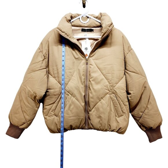 Merokeety Women Short Puffer Jacket Winter Cropped Coat Beige Size S - Picture 12 of 15
